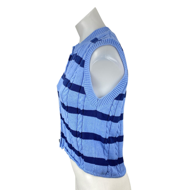 Zara Women's Blue Stripe Cable Knit Sleeveless Button Up Tank Sweater Vest Top S