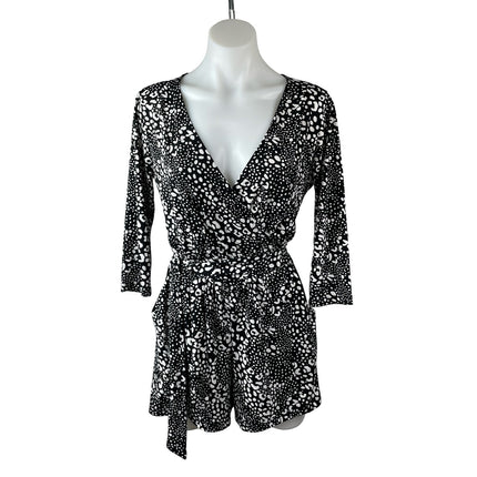Gilli Black White Polka Dots Long Sleeve V Neck Tie Waist Romper Shorts Size S