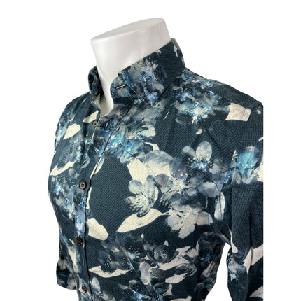 Ted Baker Men's Blue Floral Modern Fit Long Sleeve Button Down Shirt Top Size 15