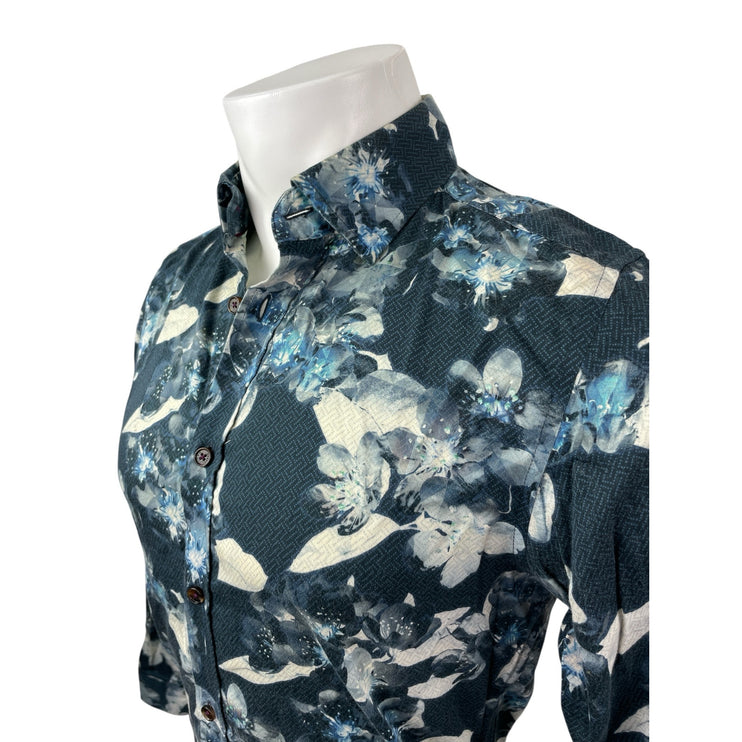 Ted Baker Men's Blue Floral Modern Fit Long Sleeve Button Down Shirt Top Size 15