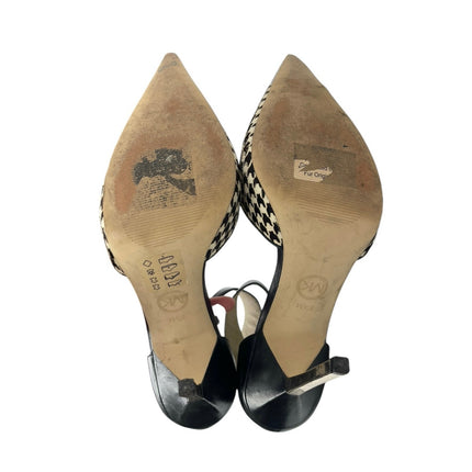 Michael Kors Black Houndstooth Pointed Toe Stiletto Heel Ankle Strap Sandals 8.5