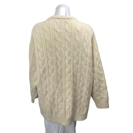 J.Crew Cream White Relaxed Cable Knit Pocket Long Sleeve Cardigan Sweater XS-S