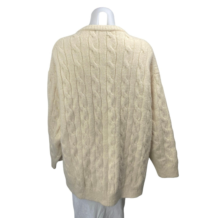 J.Crew Cream White Relaxed Cable Knit Pocket Long Sleeve Cardigan Sweater XS-S