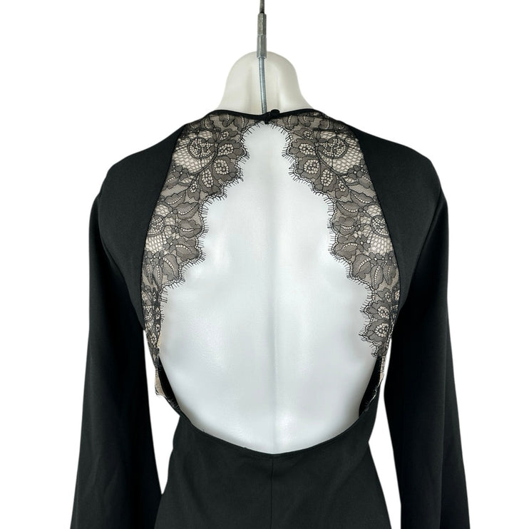 BCBGMaxazria Giulianna Black Long Bell Sleeve Open Back Lace Romper Shorts S