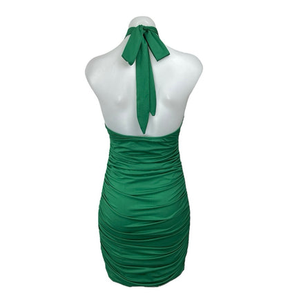 Princess Polly Green Ruched Sleeveless Keyhole Halter Tie Mini Bodycon Dress 8