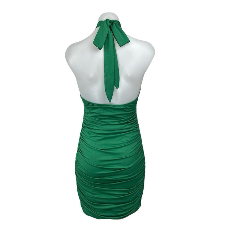 Princess Polly Green Ruched Sleeveless Keyhole Halter Tie Mini Bodycon Dress 8