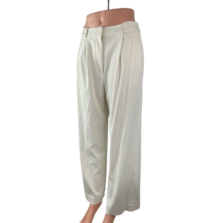 & Other Stories Women's White Pleated High Rise Wide Leg Trousers Pants Size 4