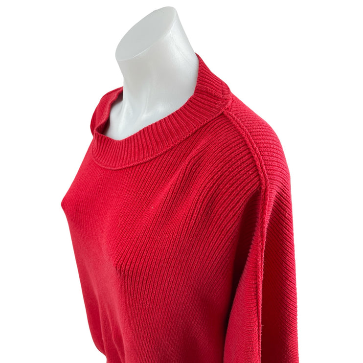 Free People Women's Red Ribbed Mock Neck Long Sleeve Sweatshirt Sweater Top M