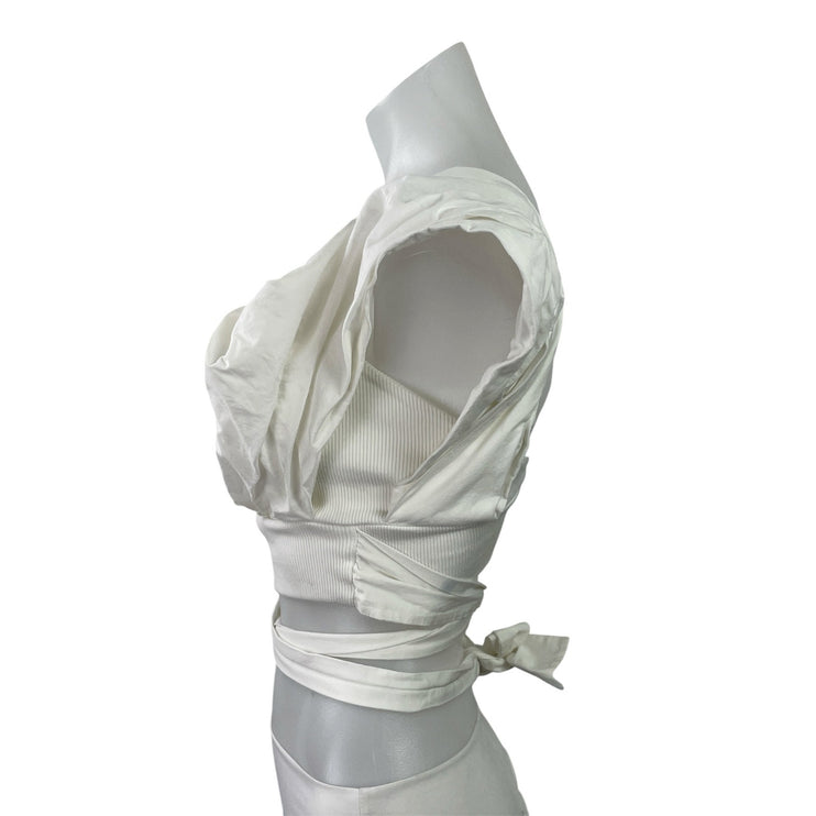 Zara Women's White Sleeveless Sweetheart Tie Wrap Blouse Crop Top Size M