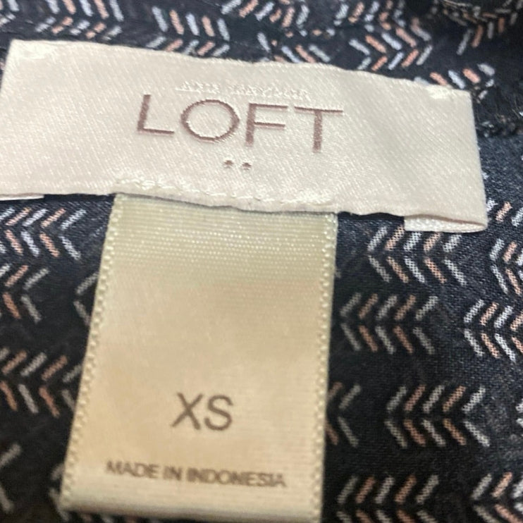 Ann Taylor LOFT Black Chevron Long Sleeve V Neck Faux Wrap Blouse Top Size XS