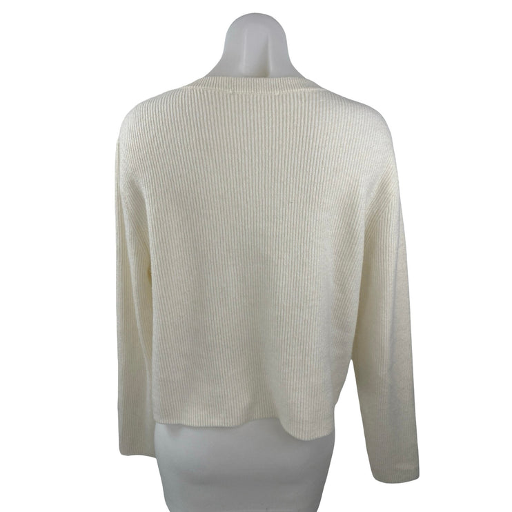 Stradivarius Women's Cream Long Sleeve Ribbed Knit Button Up Cardigan Sweater S