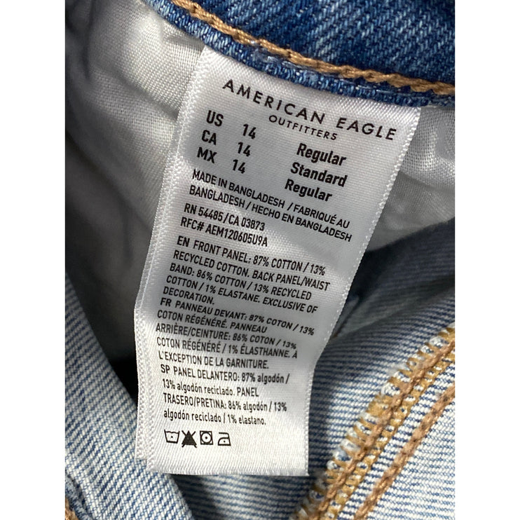 NEW American Eagle Strigid Women's Blue Distressed Baggy Denim Jeans Size 14