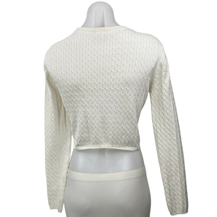 Edikted White Ivory Cable Knit Long Sleeve Crop Button Up Cardigan Sweater Top S