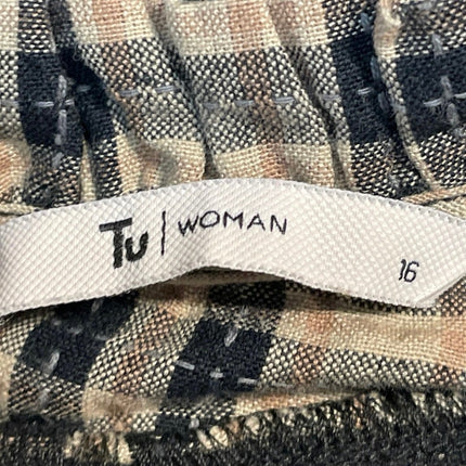 Tu Clothing Women's Beige Plaid Flannel Long Sleeve Ruffle Blouse Top Size 16
