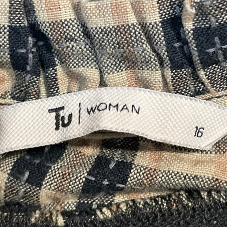Tu Clothing Women's Beige Plaid Flannel Long Sleeve Ruffle Blouse Top Size 16