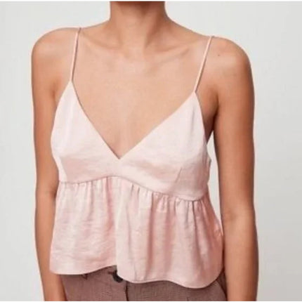 Aritzia Little Moon Pink Sleeveless V Neck Cami Camisole Tank Crop Top Size XS