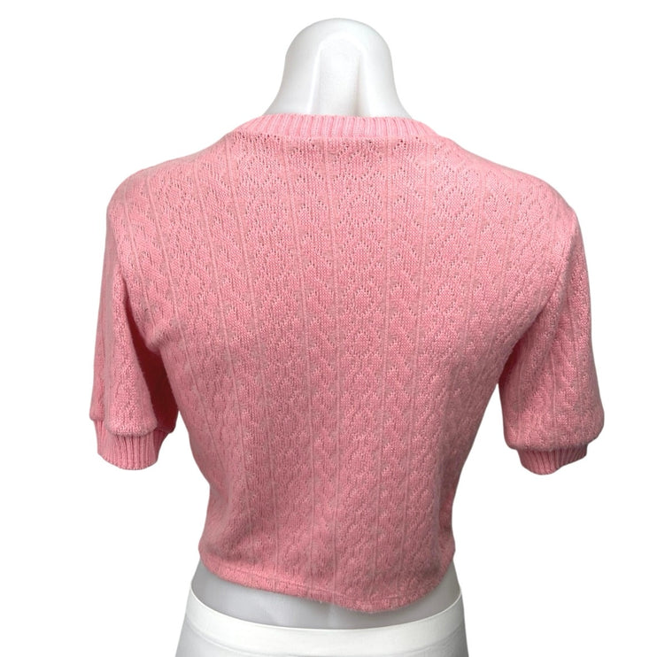 Zara Women's Pink Cable Knit Short Sleeve Pullover Sweater Shirt Crop Top Size L