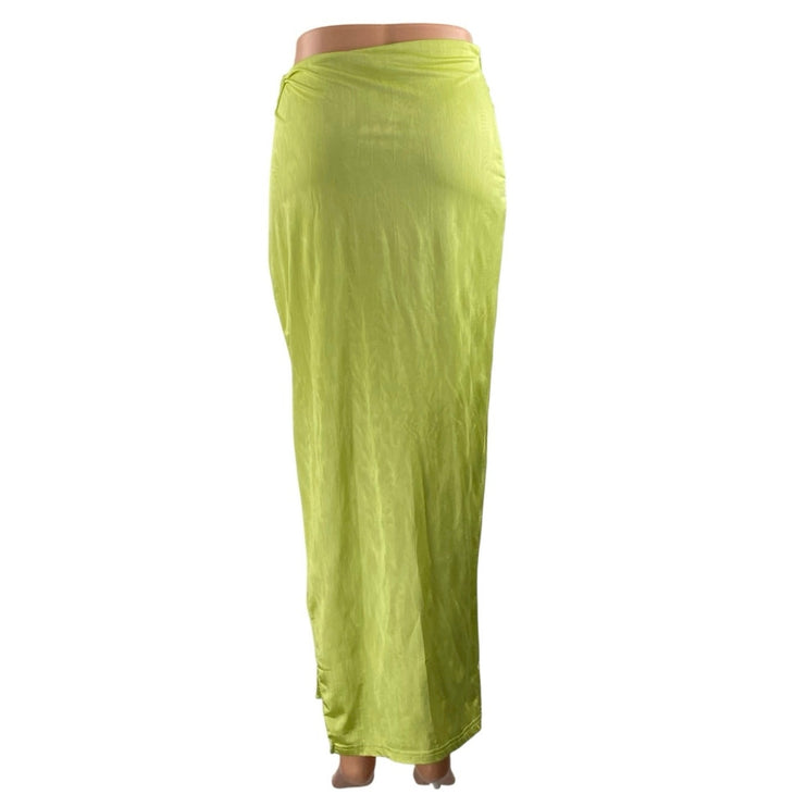 Superdown Green Silk Satin High Waisted Side Slit Pencil Slip Maxi Skirt Size XS