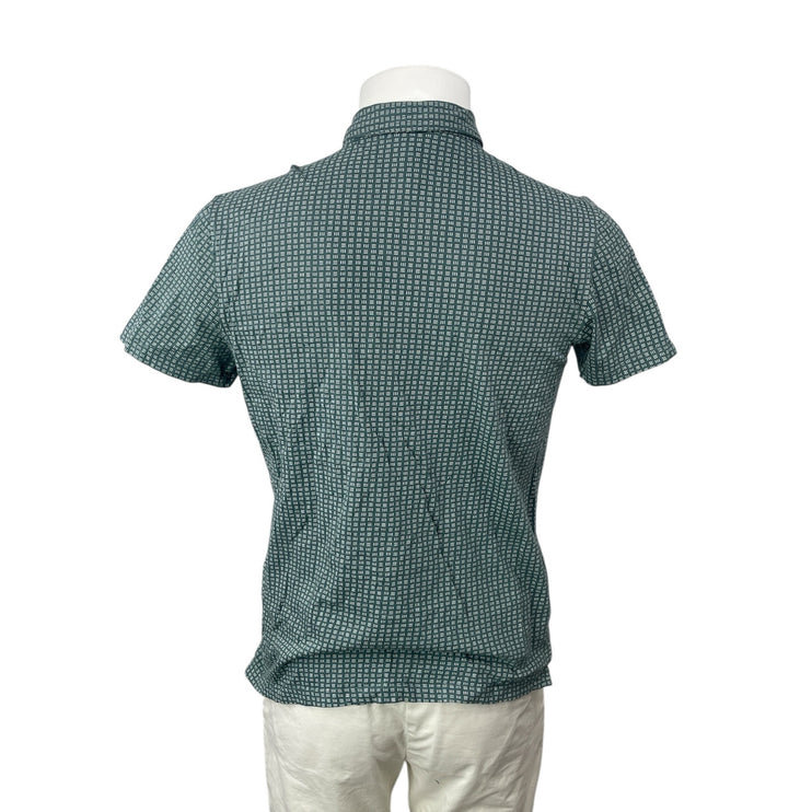 Apt. 9 Men's Green Printed Collared Button Short Sleeve Gold Polo Shirt Top Sz M