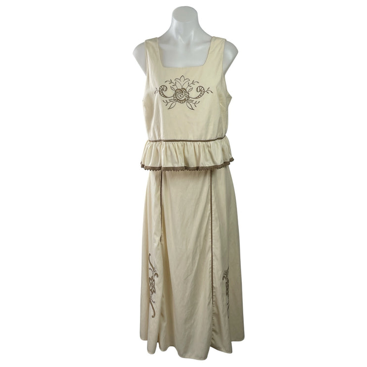 Adrianna Papell Cream Embroidered Sleeveless Ruffle Peplum Tank Skirt Set Size L