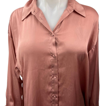 Zara Women's Pink Silk Satin Button Down Collar Long Sleeve Shirt Blouse Top S