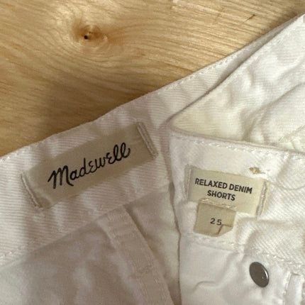 Madewell Women's White High Rise Raw Hem Cut Off Denim Jean Shorts Size 25