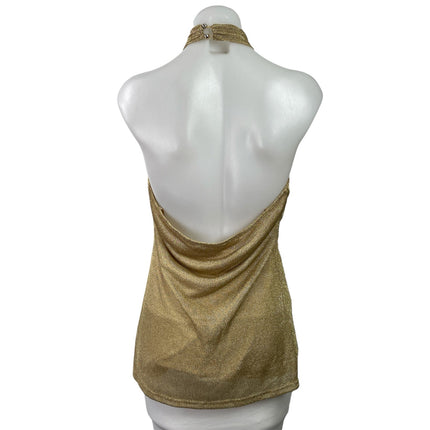 12th Tribe Moonlit Kiss Gold Lurex Halter Split Sleeveless Blouse Top Size M