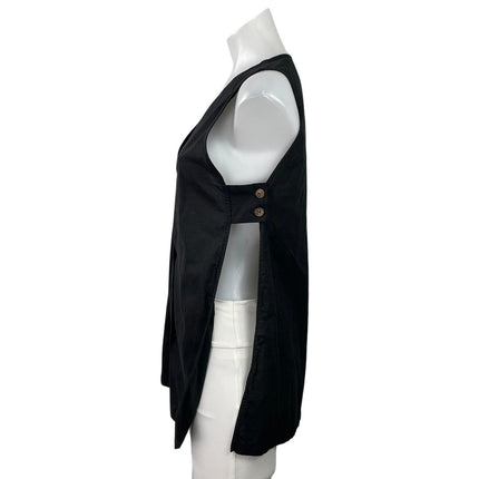 Commense Women's Black Sleeveless Open Sided V-neck Button Down Vest Top Sz XS