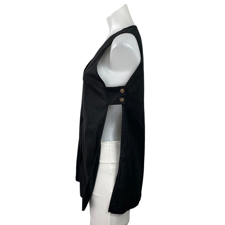 Commense Women's Black Sleeveless Open Sided V-neck Button Down Vest Top Sz XS