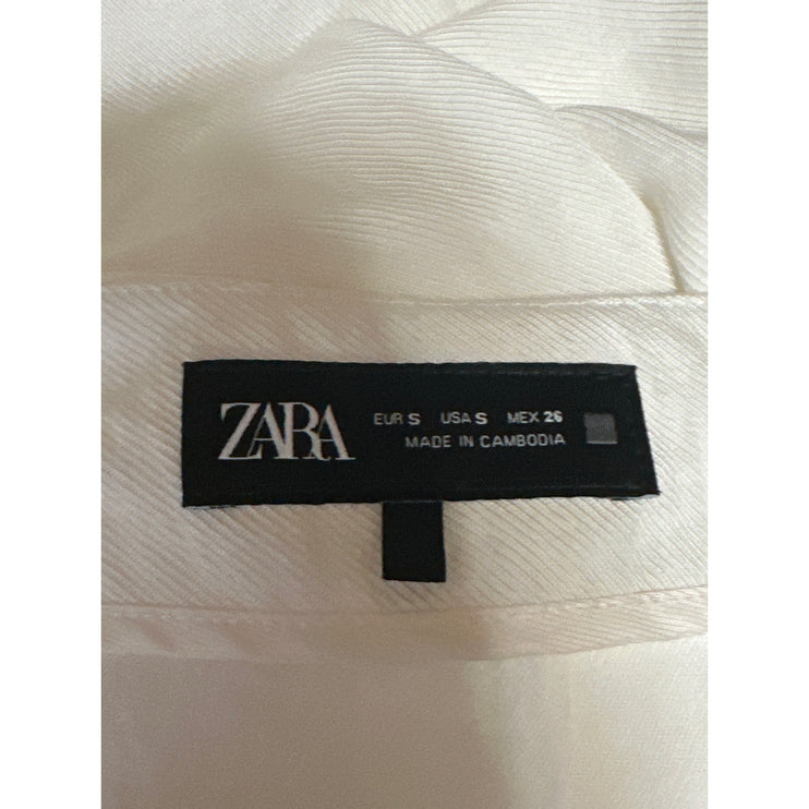 Zara Women's White High Waisted Pleated Tapered Carrot Trousers Pants Size S