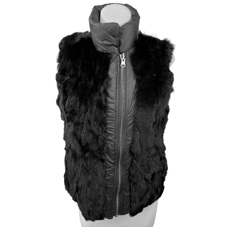 Adrienne Landau Women's Black Reversible Faux Fur Zip Up Puffer Vest Coat Size S