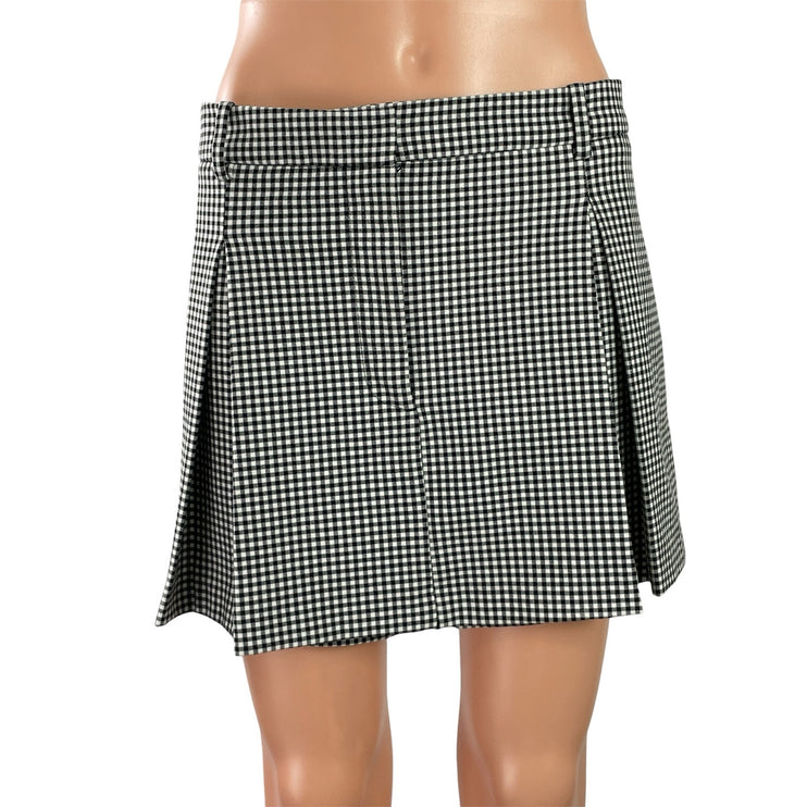 Zara Women's Black Gingham Checkered High Rise Mini Skirt Skort Shorts Size XL