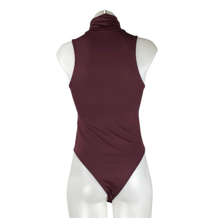 Zara Women's Red Burgundy Sleeveless Turtleneck Thong Tank Bodysuit Top Size S