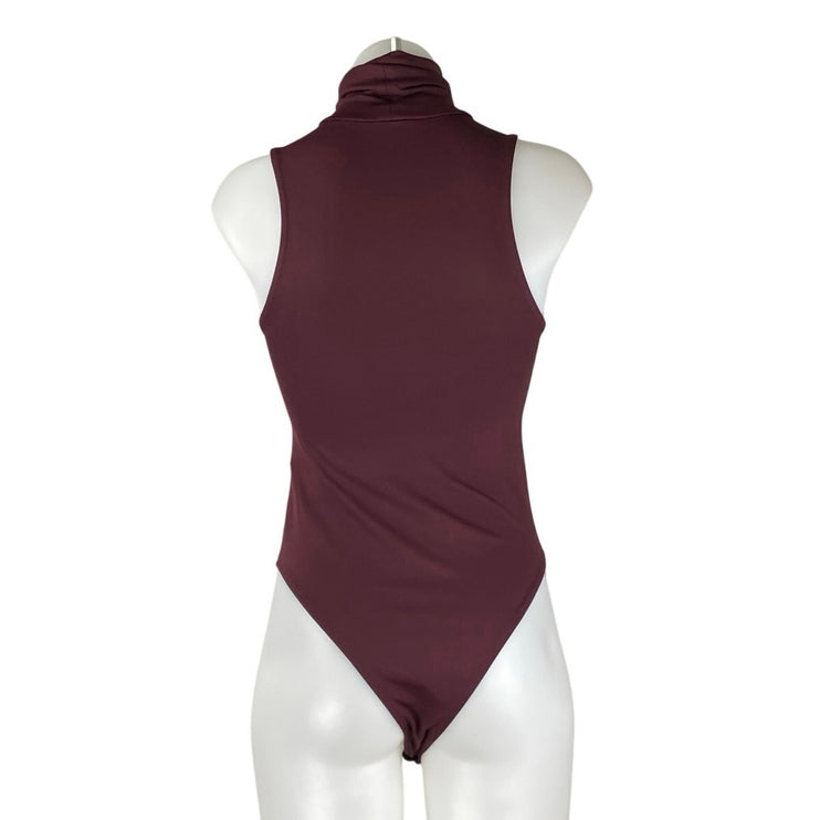 Zara Women's Red Burgundy Sleeveless Turtleneck Thong Tank Bodysuit Top Size S