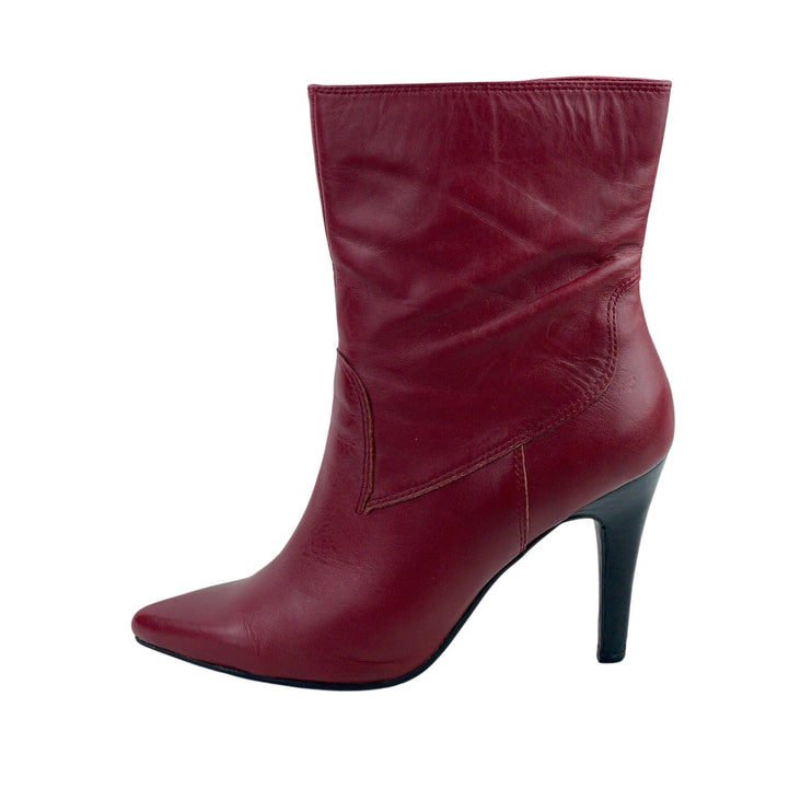 Nine West Grettleo Burgandy Leather Pointed Toe Stiletto Heels Zip Boots Size 7