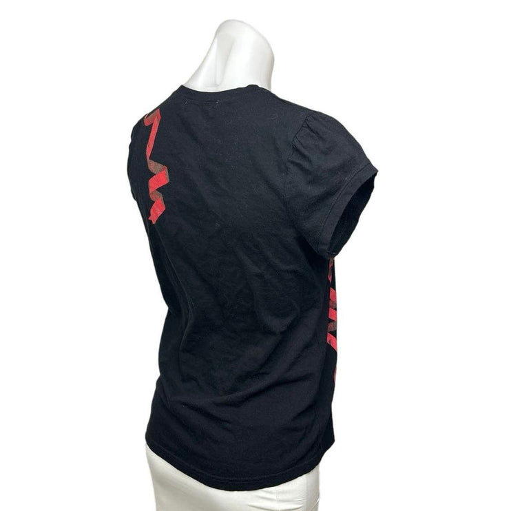 Viktor & Rolf for H&M Black Red Heart Ribbon Graphic Short Sleeve T-Shirt Size M