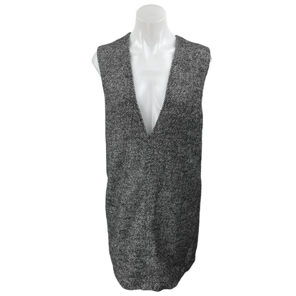 H&M Women's Gray Wool Sleeveless Herringbone Deep V-Neck Mini Vest Tank Dress S