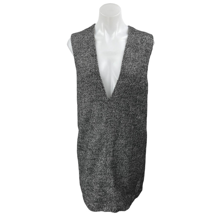 H&M Women's Gray Wool Sleeveless Herringbone Deep V-Neck Mini Vest Tank Dress S