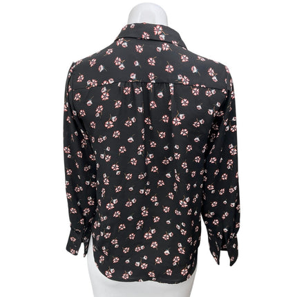 Ann Taylor LOFT Black Floral Long Sleeve Button Down Shirt Blouse Top Size XXS