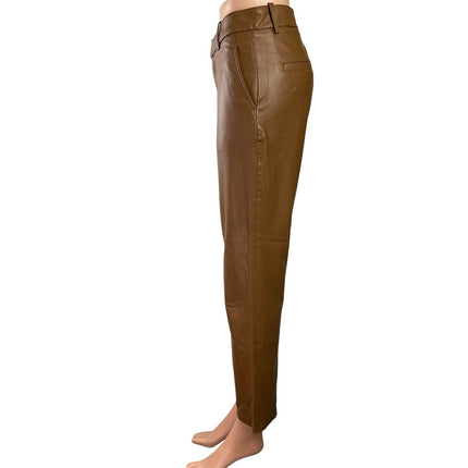 Zara Women's Brown Faux Leather Vegan Mid Rise Straight Trousers Pants Size 6