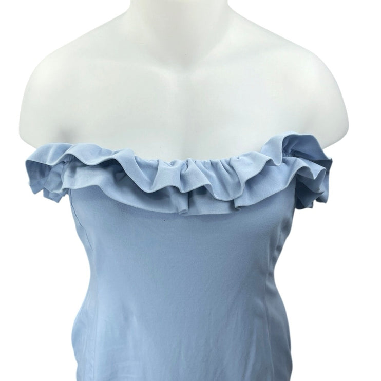 ASOS Women's Blue Ruffle Sleeveless Strapless Mini Sheath Tube Tank Dress Sz 14