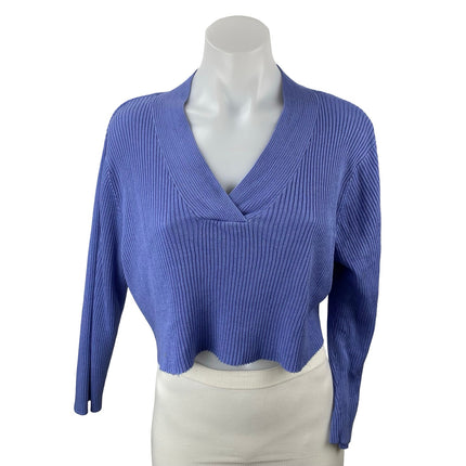 Croft & Barrow Blue Ribbed Knit V Neck Long Sleeve Crop Cardigan Sweater Top L