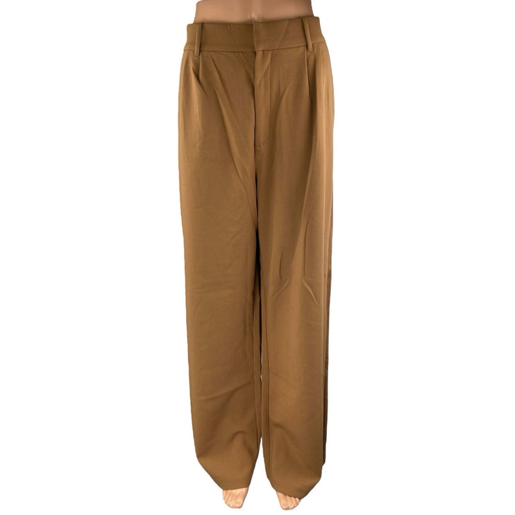 Abercrombie & Fitch Brown Pleated High Waisted Wide Leg Trousers Dress Pants L