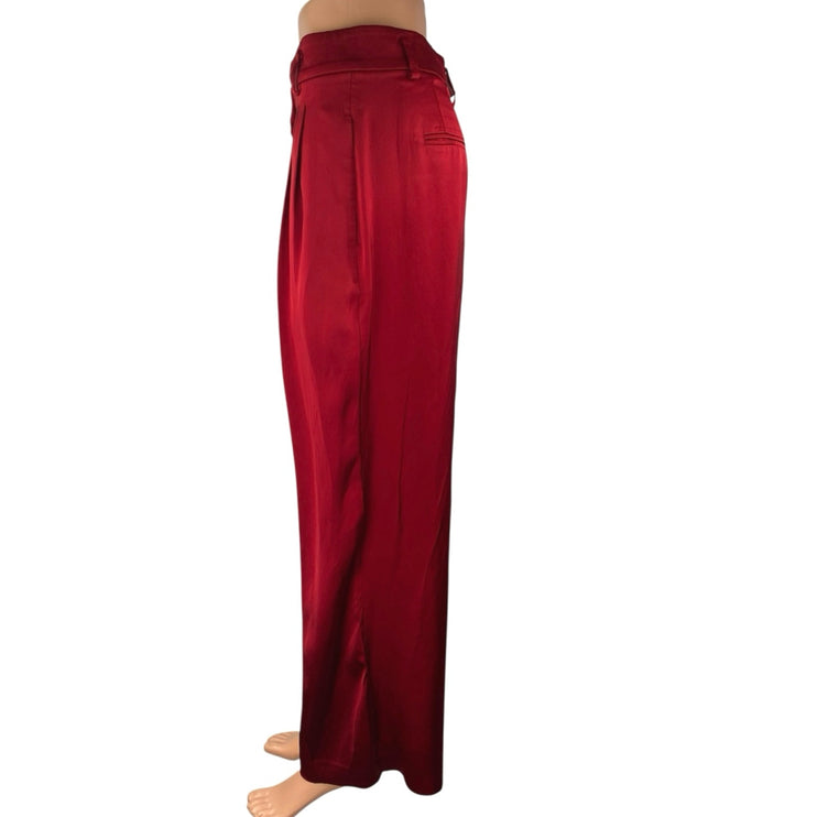 NEW Ann Taylor Red Silk Satin Pleated High Rise Wide Leg Trousers Pants Size 2P