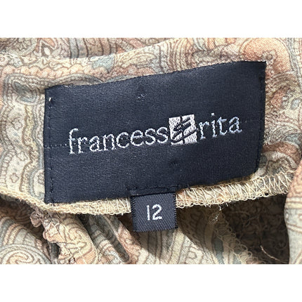 Francess Erita Gold Tan Textured Paisley Long Sleeve Button Up Shirt Top Size 12