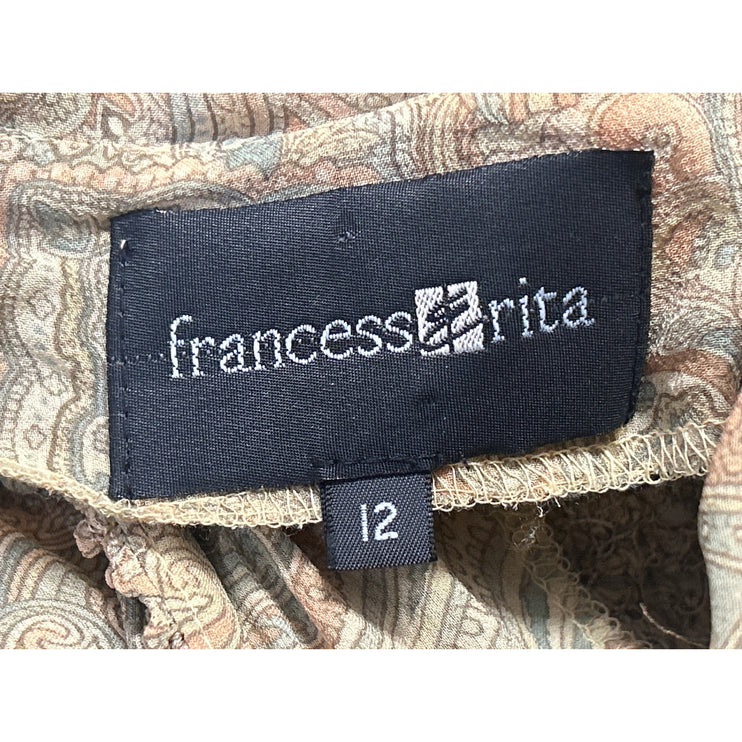 Francess Erita Gold Tan Textured Paisley Long Sleeve Button Up Shirt Top Size 12