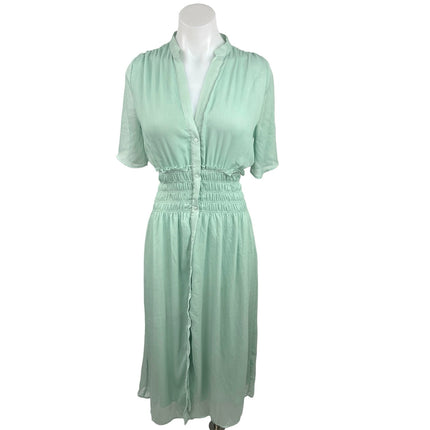 Zara Mint Green V Neck Smocked Waist Soft Half Sleeve Maxi Shirt Dress Size S