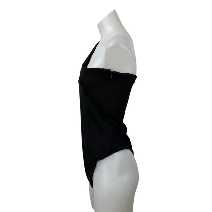Superdown Women's Black One Shoulder Sleeveless Thong Bodysuit Tank Top Size M
