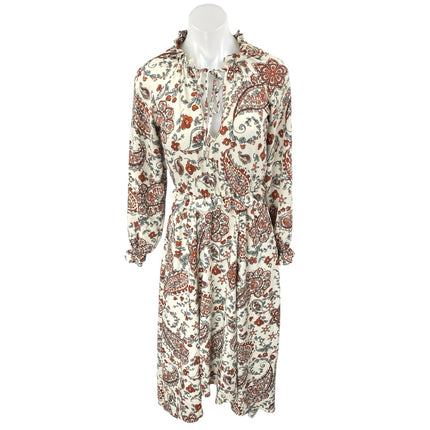 knee length dresses for ladies Banana Republic Multicolor Floral Paisley Long Sleeve Ruffle A Line Mi –  Brie