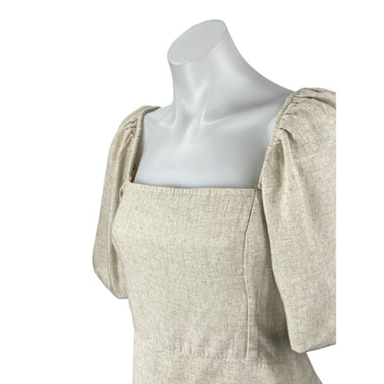 Abercrombie & Fitch Beige Linen Short Puff Sleeve Square Neck ALine Mini Dress S